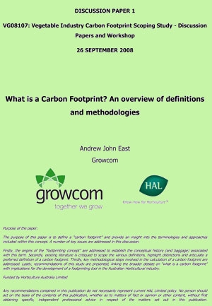 What is a Carbon Footprint - an overview of definitions and methodologies - September 2008